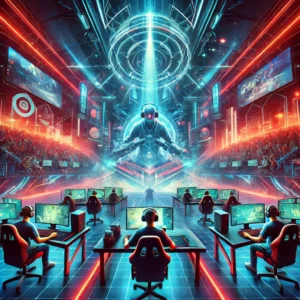DALL·E 2024-07-24 10.35.44 - A vibrant and dynamic esports scene featuring intense competition, futuristic gaming setups, neon lights, and energetic players. The background is fil